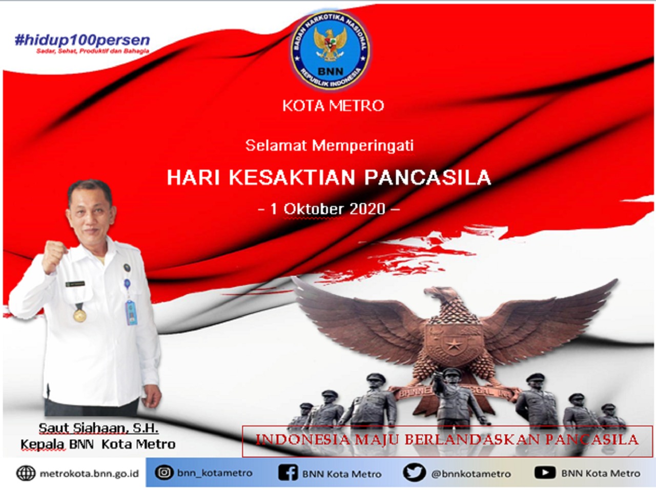 BNN Kota Metro Mengucapkan Selamat Memperingati Hari Kesaktian Pancasila