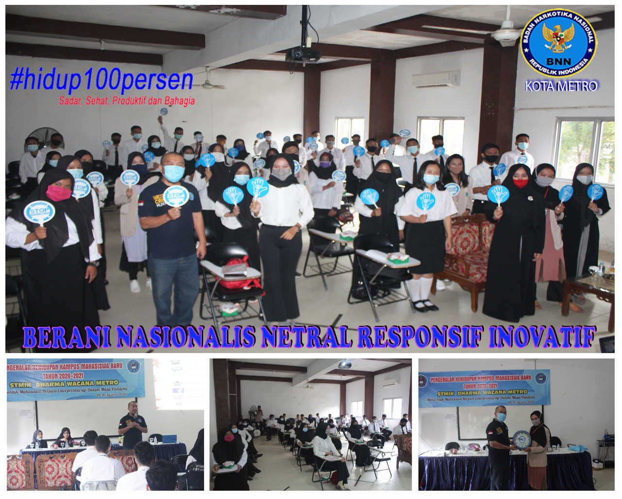 BNN KOTA METRO MELAKUKAN DISEMINASI P4GN DI PKKMB STMIK DHARMA WACANA Metro