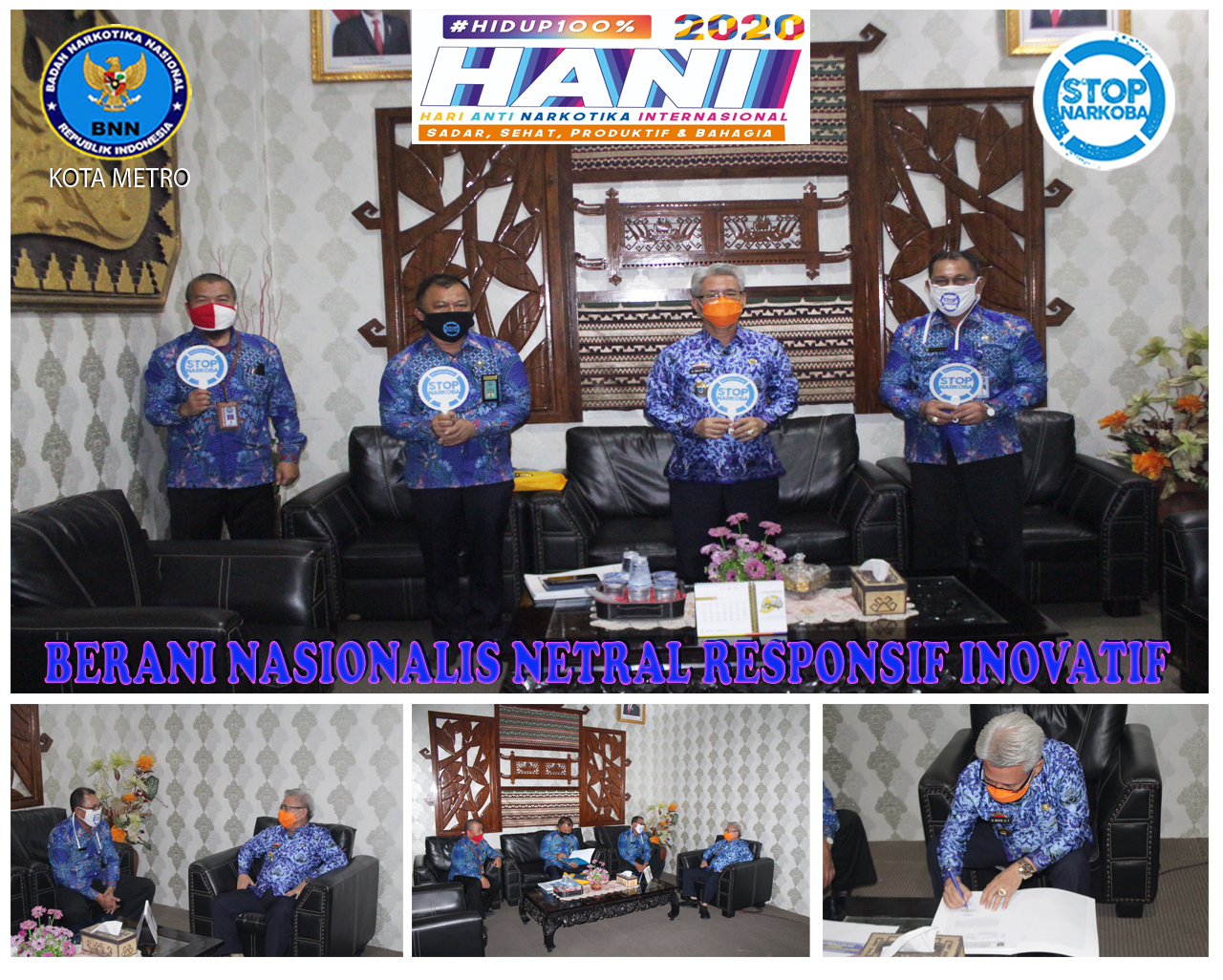 KOORDINASI P4GN BNN KOTA METRO DALAM RANGKA PELAKSANAAN PERINGATAN HARI ANTI NARKOTIKA INTERNASIONAL (HANI) TAHUN 2020 DENGAN UNSUR FORKOPIMDA KOTA METRO