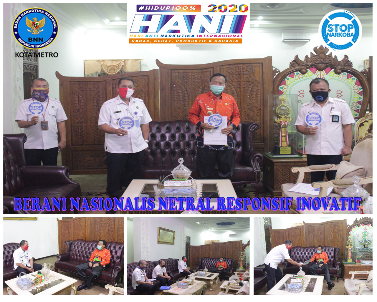 KOORDINASI P4GN BNN KOTA METRO DALAM RANGKA PELAKSANAAN PERINGATAN HARI ANTI NARKOTIKA INTERNASIONAL (HANI) TAHUN 2020 DENGAN UNSUR FORKOPIMDA KOTA METRO