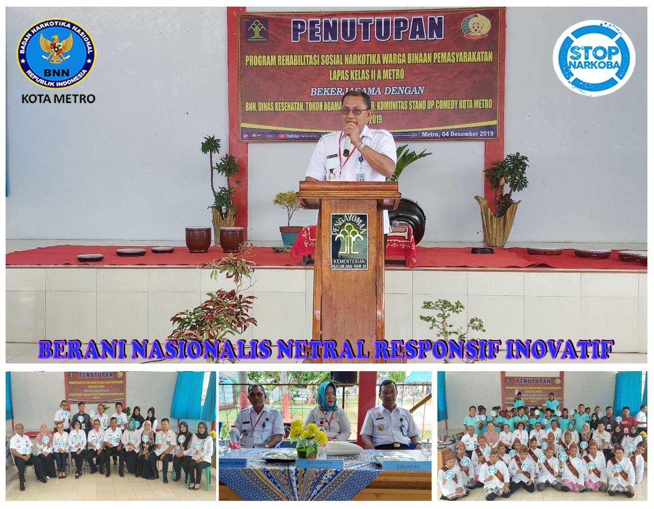 BNN Kota Metro Menghadiri Penutupan Program Rehab Sosial Narkotika WBP LP Kelas II A Metro