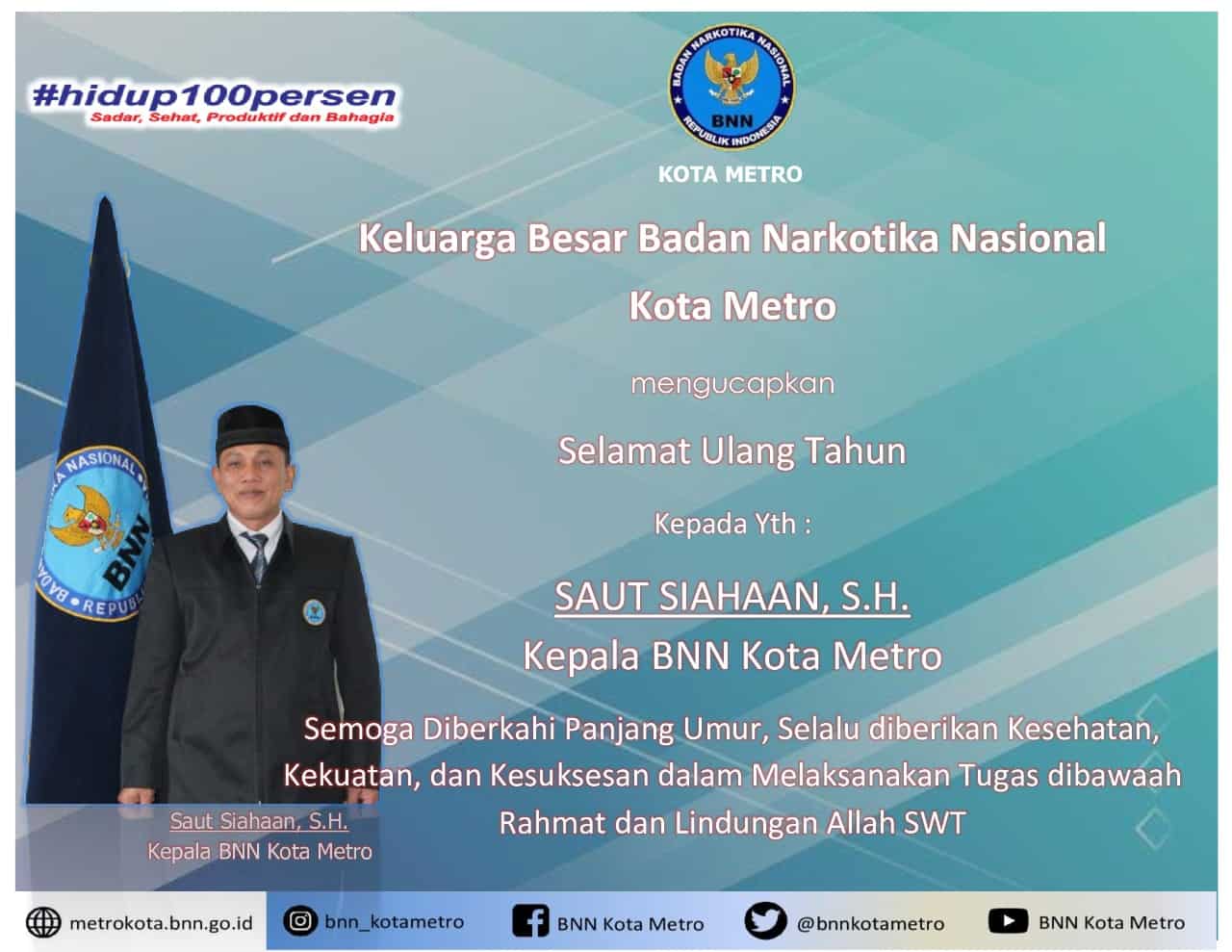 BNN Kota Metro mengucapkan Selamat Ulang Tahun ke Kepala BNN Kota Metro