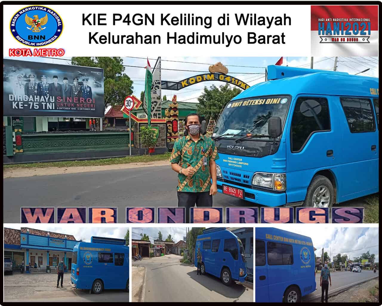 BNN Kota Metro Melakukan KIE P4GN Keliling di Wilayah Kelurahan Hadimulyo Barat Konsep Otomatis