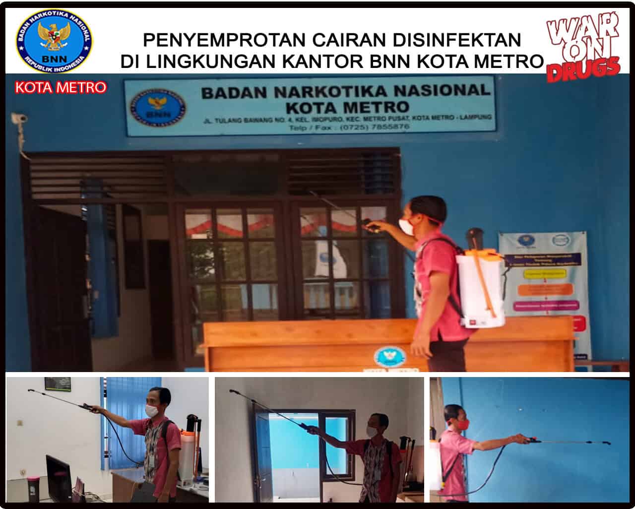 BNN Kota Metro Melakukan Penyemprotan Desinfektan Di Lingkungan Kantor Konsep Otomatis