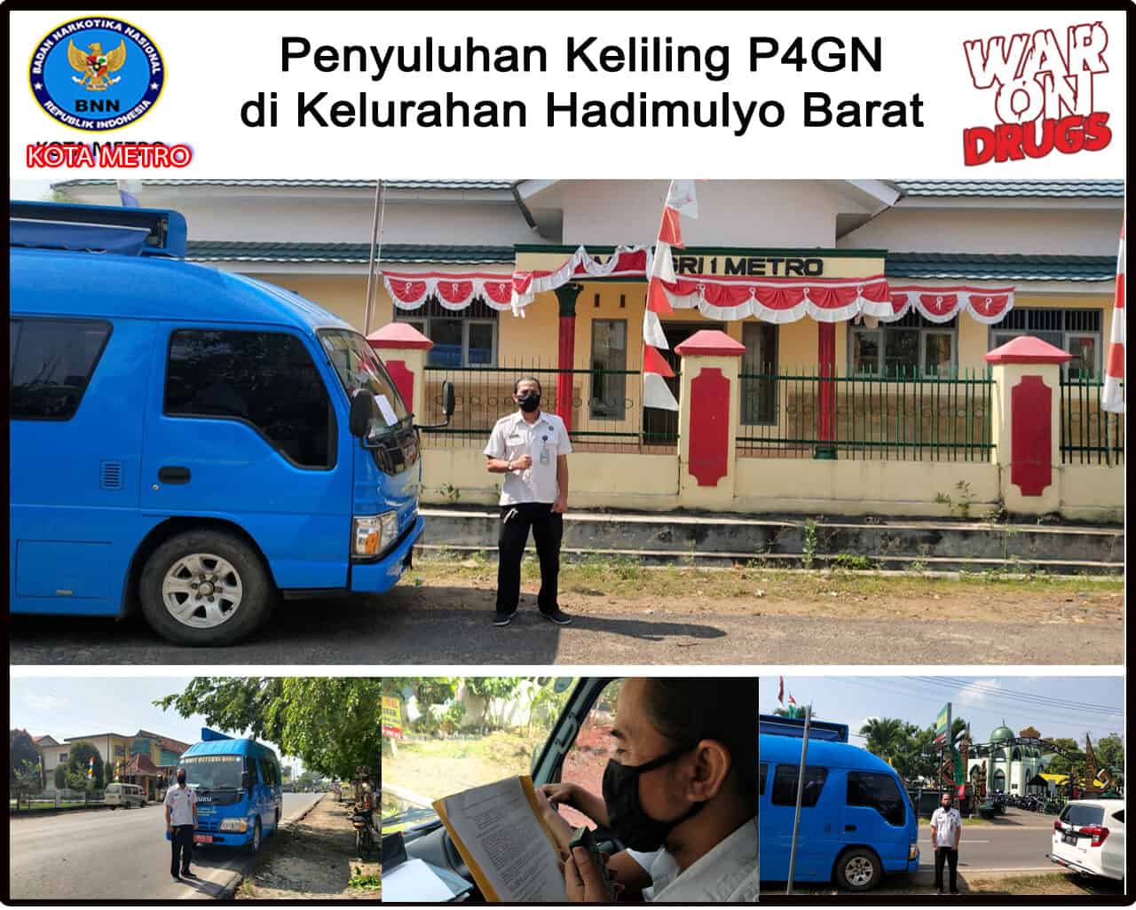 BNN Kota Metro Melakukan KIE P4GN Keliling di Wilayah Kelurahan Hadimulyo Barat Konsep Otomatis