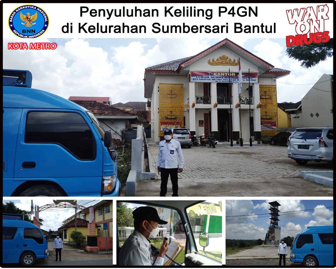 BNN KOTA METRO MELAKSANAKAN PENYULUHAN KELILING SOSIALISASI P4GN DAN PENCEGAHAN PENYEBARAN COVID-19 DI WILAYAH KELURAHAN SUMBERSARI BANTUL