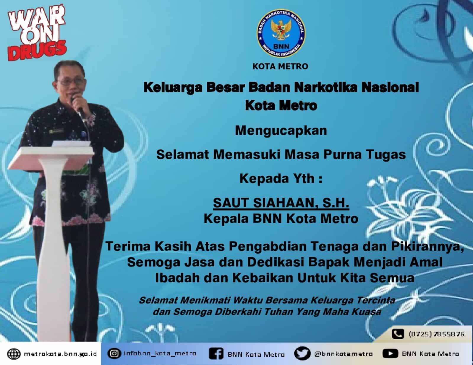 Ucapan Selamat Memasuki Masa Purna Tugas Kepala BNN Kota Metro Konsep Otomatis