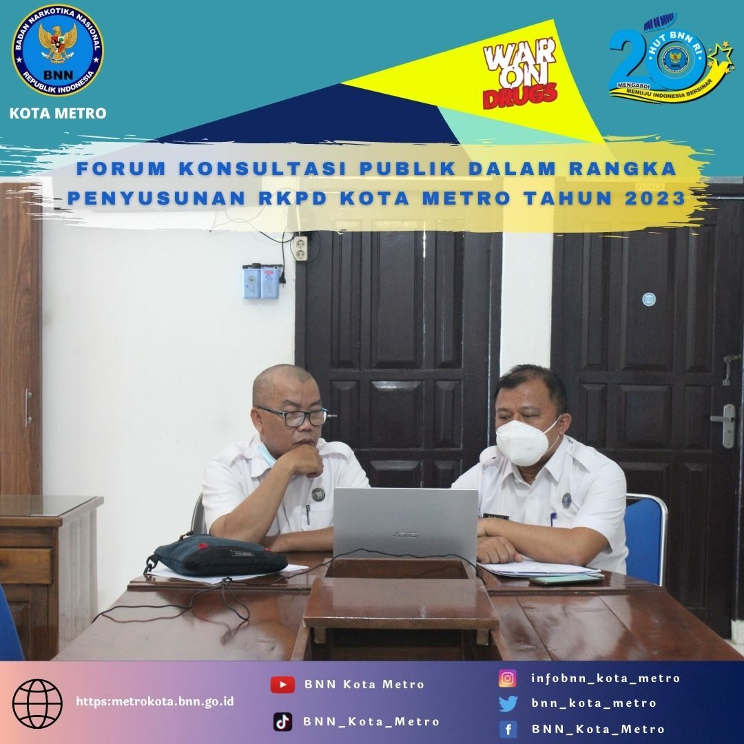 FORUM KONSULTASI PUBLIK DALAM RANGKA PENYUSUNAN RKPD KOTA METRO TAHUN 2023 EVALUASI EFEKTIVITAS DAN KAPASITAS BNNK DI LINGKUNGAN BNNP LAMPUNG