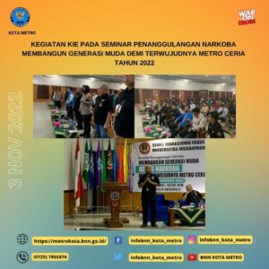 Kegiatan KIE P4GN pada kegiatan Seminar Penanggulangan Narkoba Membangaun Generasi Muda Bebas Narkoba Demi Terwujudnya Metro Ceria Tahun 2022