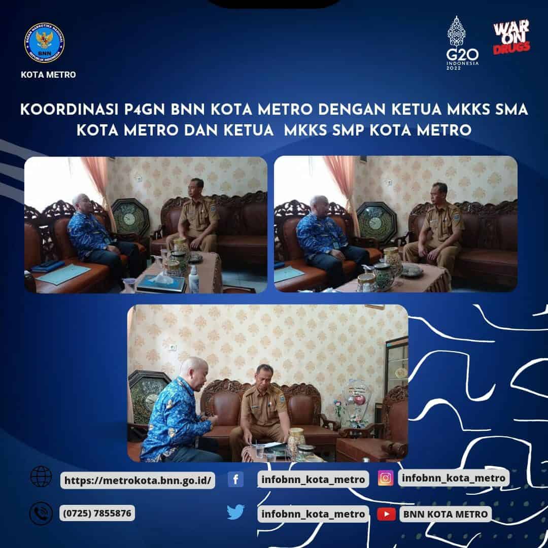 Koordinasi P4GN BNN Kota Metro dengan Ketua MKKS SMA Kota Metro dan Ketua MKKS SMP Kota Metro